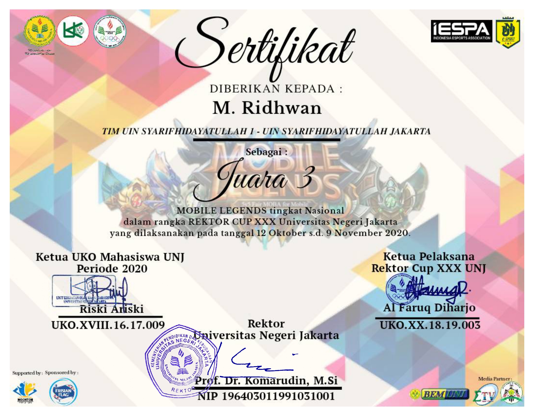 Juara 3 Nasional Lomba E-Sport