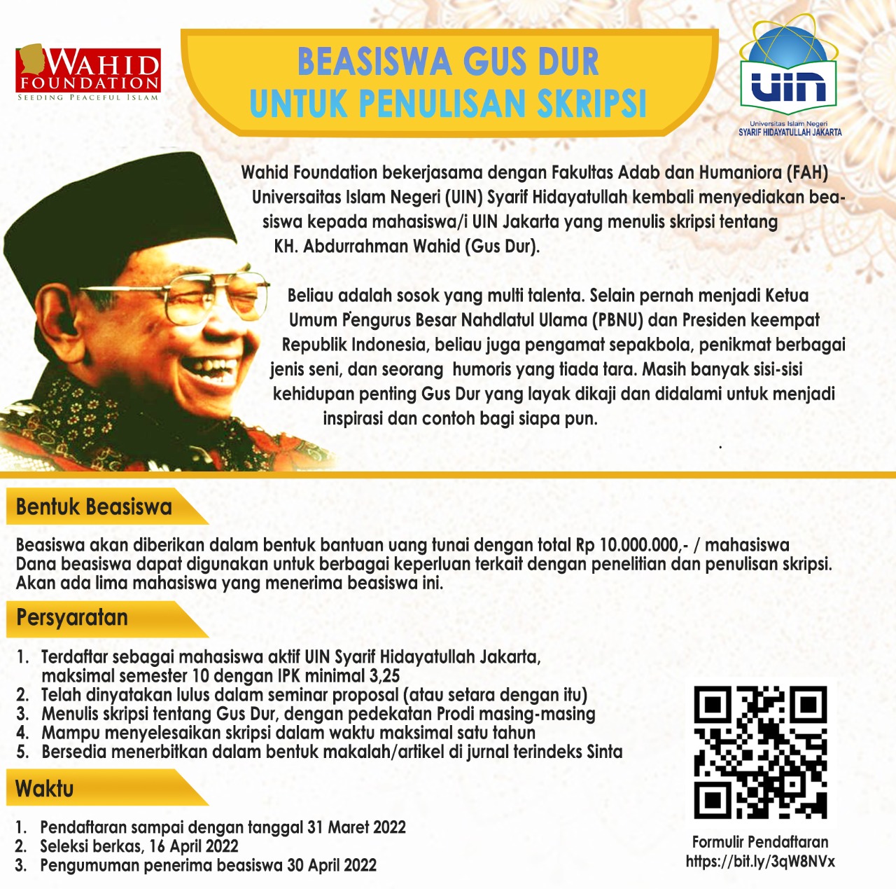 Informasi Beasiswa Gus Dur Untuk Penulisan Skripsi