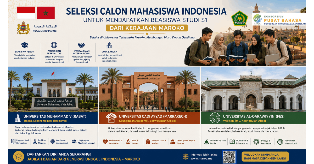PPB UIN Jakarta Buka Seleksi Beasiswa Kerajaan Maroko 2026 untuk 50 Mahasiswa Jalur Kemenag 
