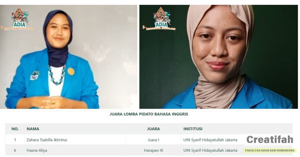تحقيق إنجازات باهرة: طالبتان من قسم اللغة الإنجليزية بكلية الآداب والعلوم الإنسانية (FAH) بجامعة الإسلام الوطنية (UIN) شريف هيدات الله جاكرتا تفوزان باللقب في مهرجان ADIA الدولي 2025