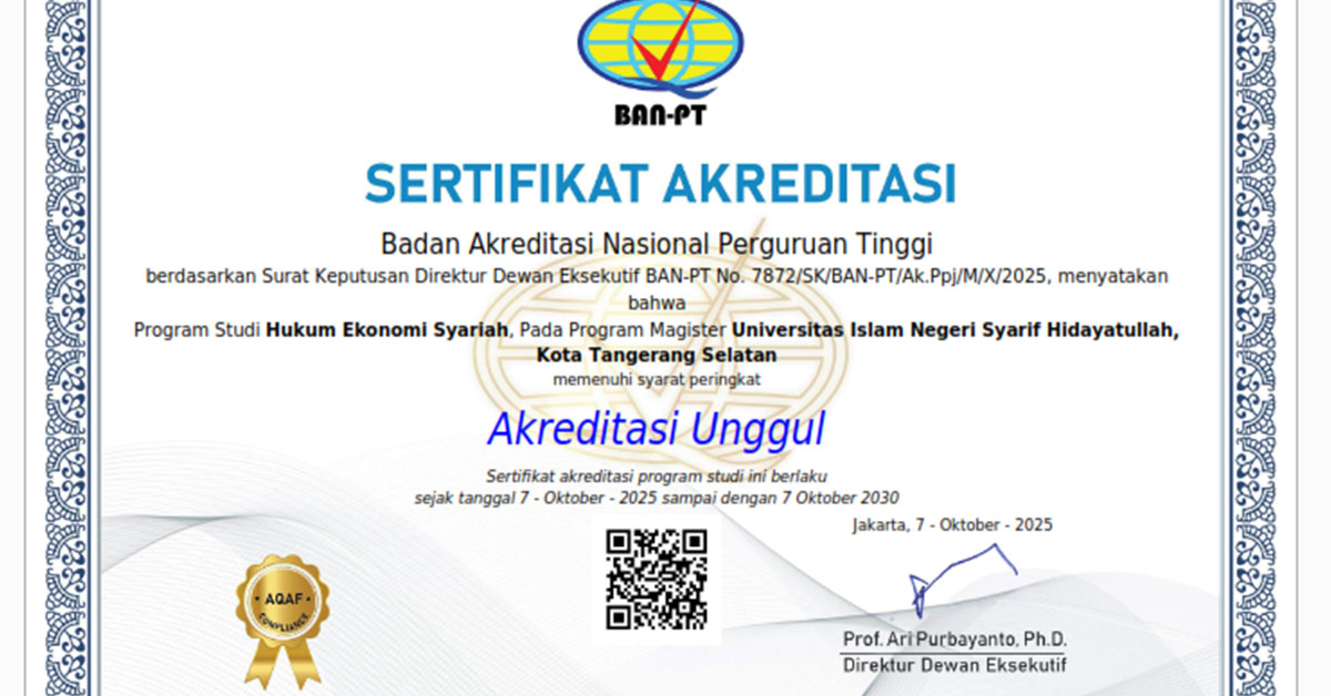 Magister Hukum Ekonomi Syariah FSH UIN Jakarta Raih Predikat Unggul dari BAN-PT