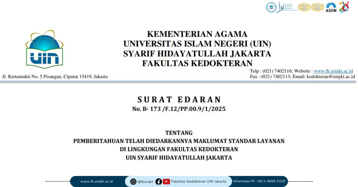 Surat Edaran Maklumat Standar Layanan di Lingkungan FK UIN Syarif Hidayatullah Jakarta