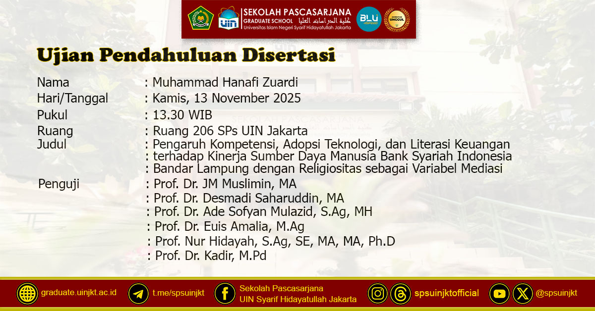 Preliminary Dissertation Exam of Muhammad Hanafi Zuardi