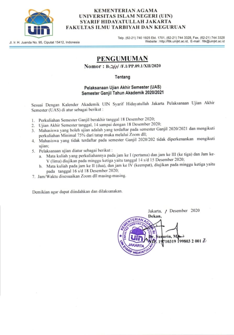 Informasi Akhir Perkuliahan dan Pelaksanaan UAS