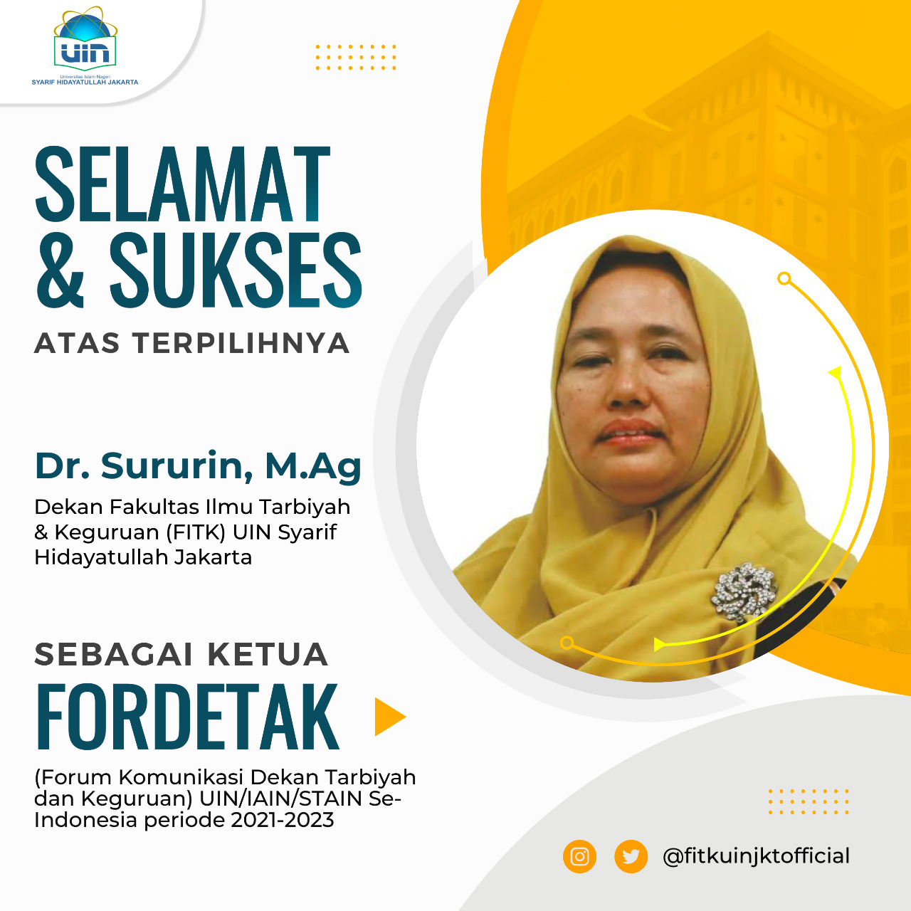 Sururin Terpilih sebagai Ketua FORDETAK Periode 2021-2023