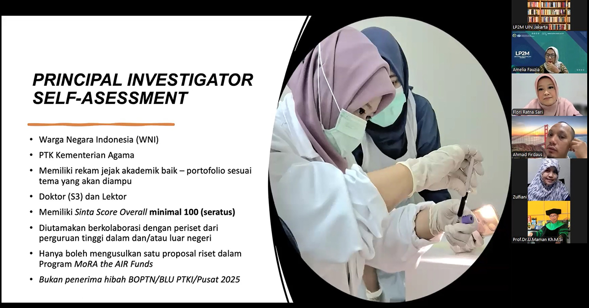 LP2M UIN Jakarta Selenggarakan Coaching Webinar Pendanaan Penelitian MoRa the AIR Funds 2025