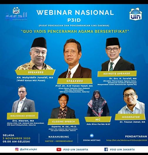 Pusat Pengkajian dan Pengembangan Ilmu Dakwah (P3ID) Adakan Webinar Nasional Quo Vadis Penceramah Bersertifikat