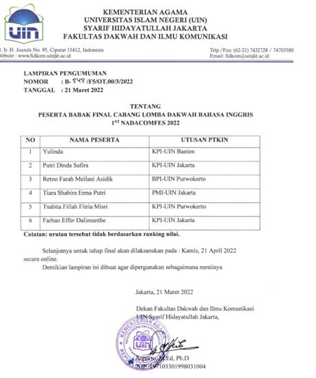 Peraturan Babak Final 1st NADACOMFEST Cabang Lomba Dakwah Bahasa Inggris