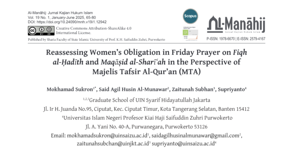 Ulasan Artikel Riset: Menimbang Kewajiban Salat Jumat bagi Perempuan Perspektif MTA melalui Fiqh al-Hadīth dan Maqāṣid al-Sharīʿah