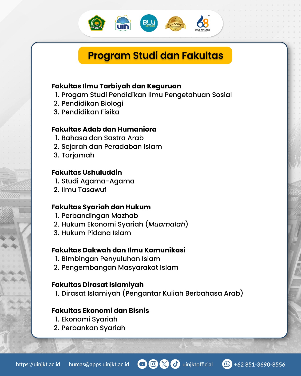 Prodi-Prodi PMB Mandiri Jalur Prodi Unggulan Khusus