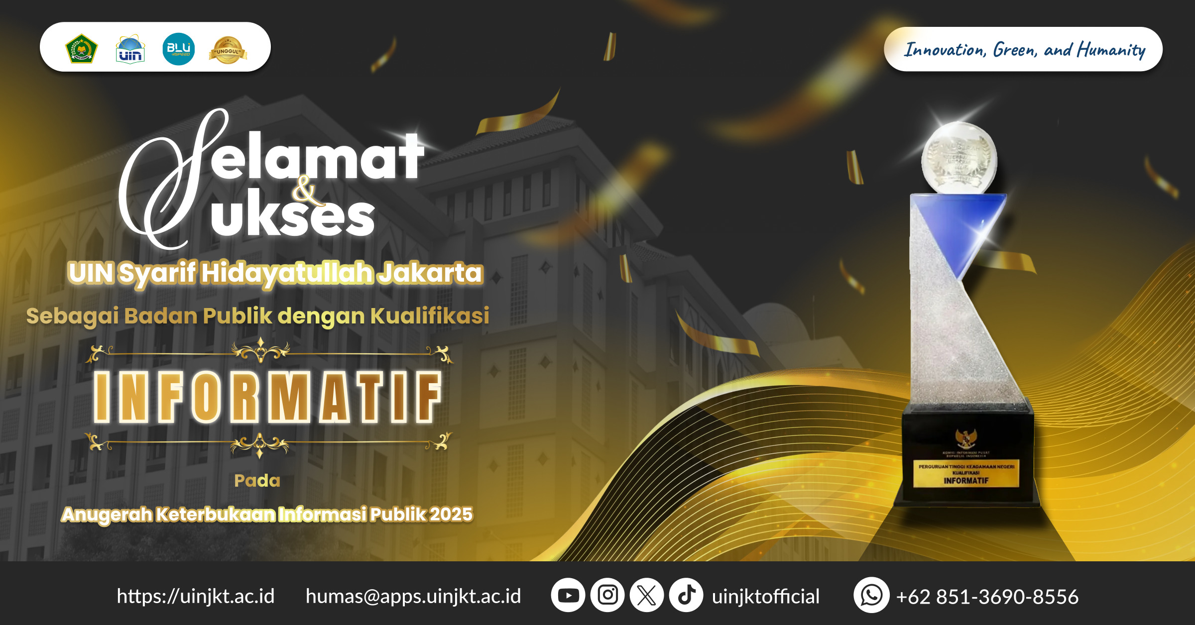 UIN Syarif Hidayatullah Jakarta Raih Predikat Badan Publik Informatif pada Anugerah Keterbukaan Informasi Publik 2025