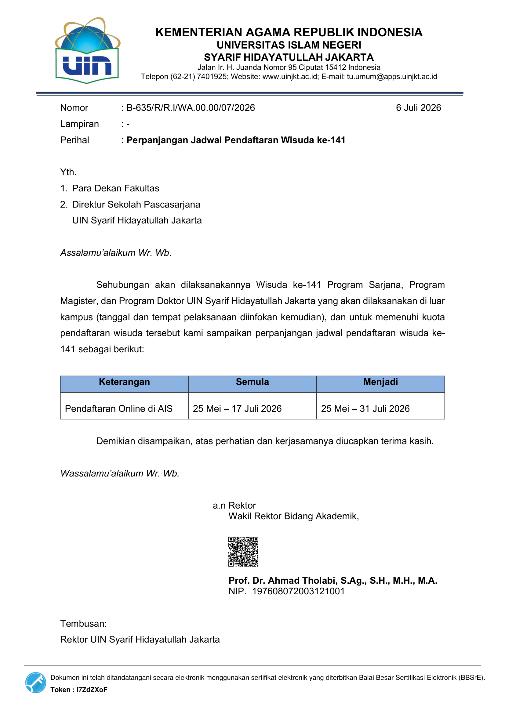 B-635 Perpanjangan Jadwal Pendaftaran Wisuda ke-141-1