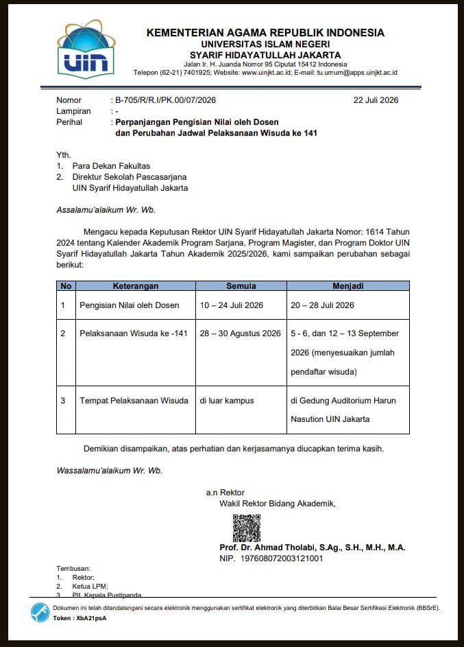 Surat Perpanjangan Nilai dan Jadwal Wisuda