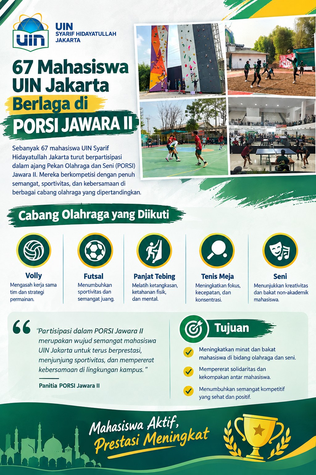 67 Mahasiswa UIN Jakarta Berlaga di PORSi JAWARA II