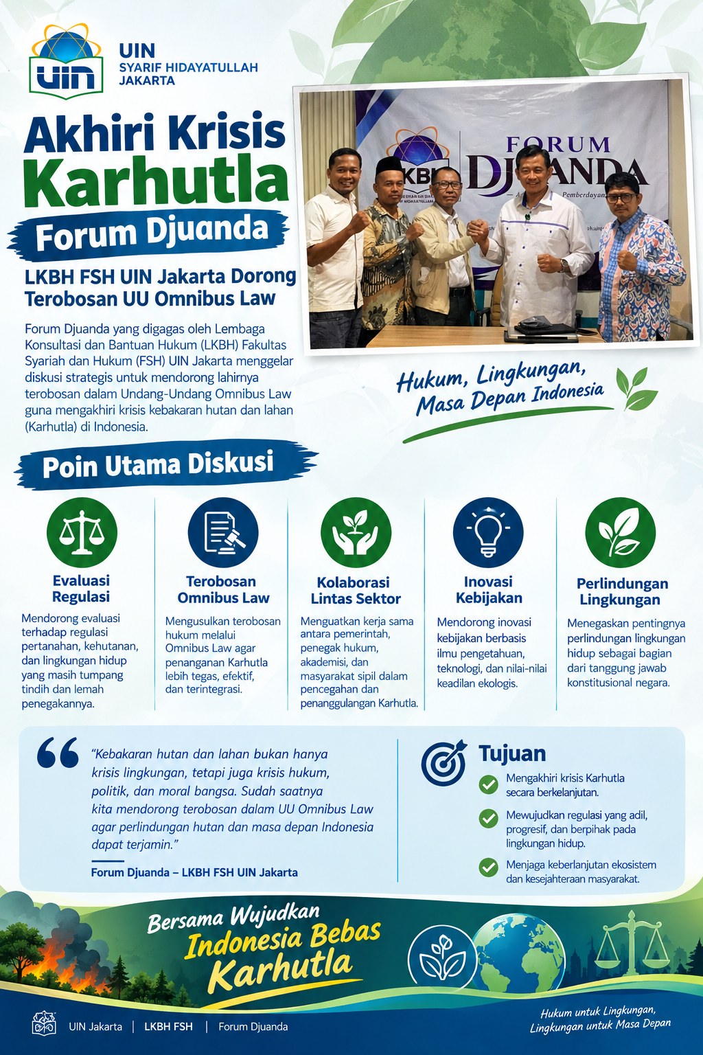 Akhiri Krisis Karhutla, Forum Djuanda LKBH FSH UIN Jakarta Dorong Terobosan UU Omnibus Law