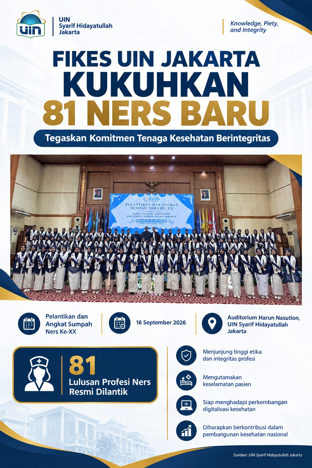 FIKES UIN Jakarta Kukuhkan 81 Ners Baru, Tegaskan Komitmen Tenaga Kesehatan Berintegritas