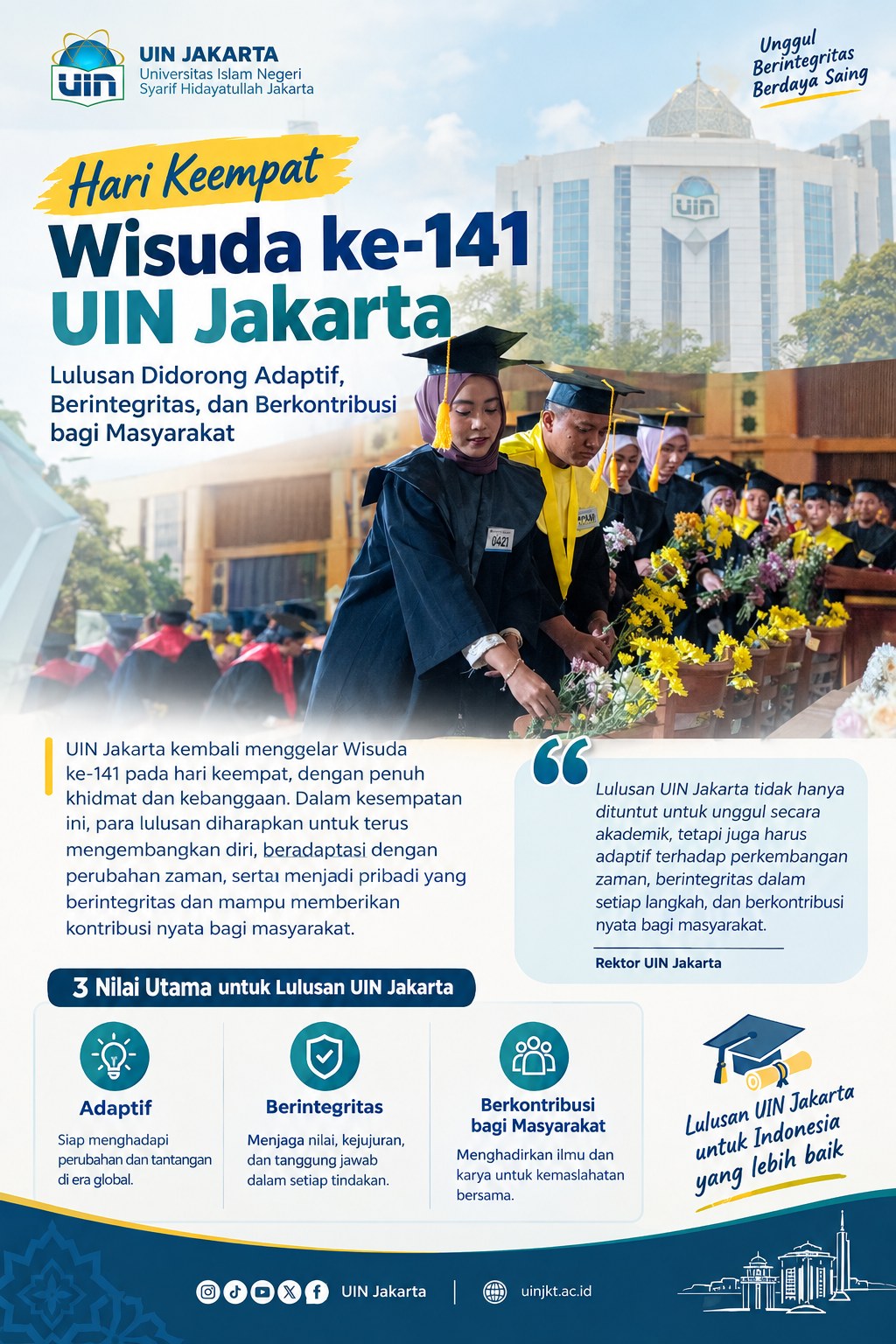 Hari Keempat Wisuda ke-141: UIN Jakarta Lulusan Didorong Adaptif, Berintegritas, dan Berkontribusi bagi Masyarakat