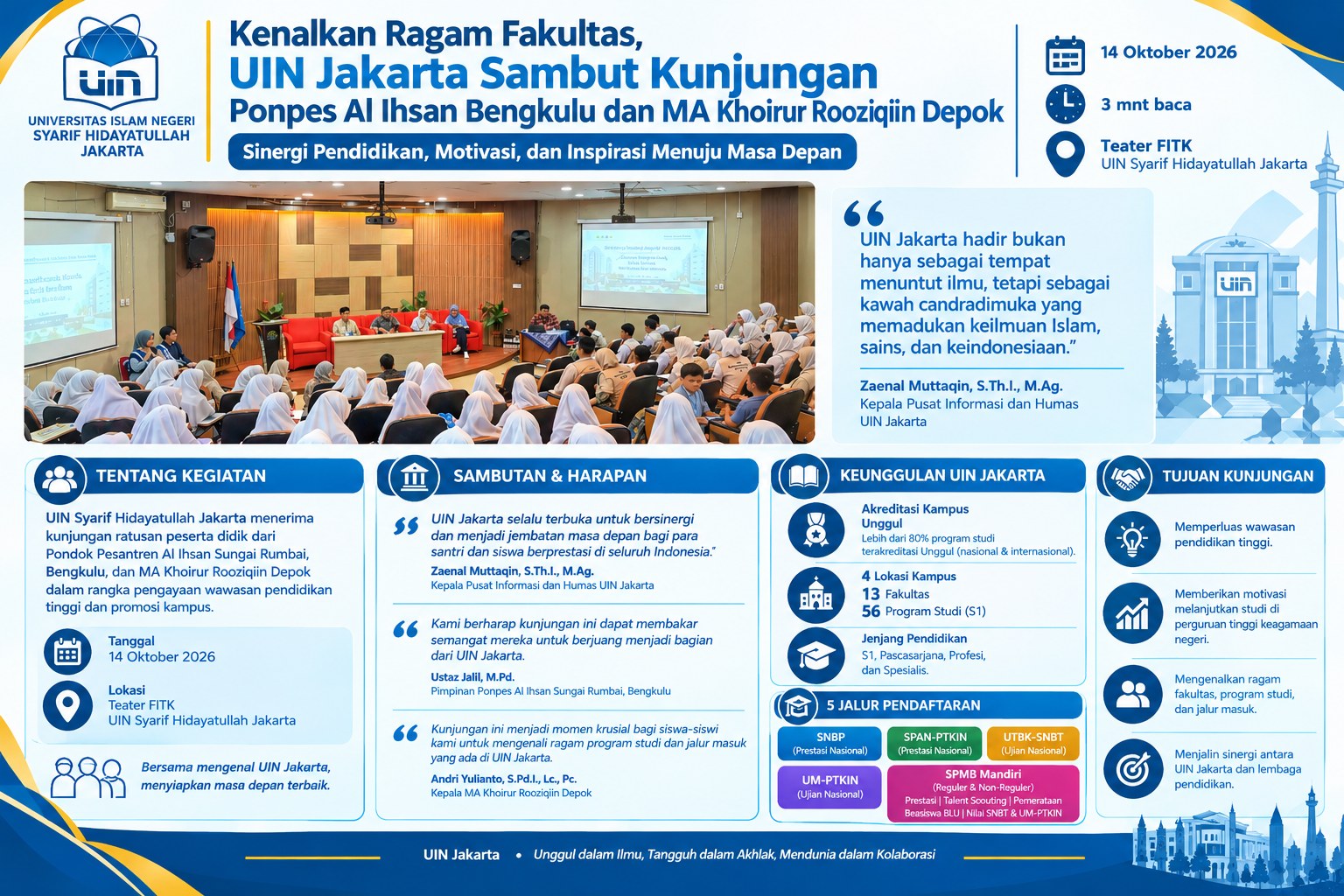 Kenalkan Ragam Fakultas, UIN Jakarta Sambut Kunjungan Ponpes Al Ihsan Bengkulu dan MA Khoirur Rooziqiin Depok