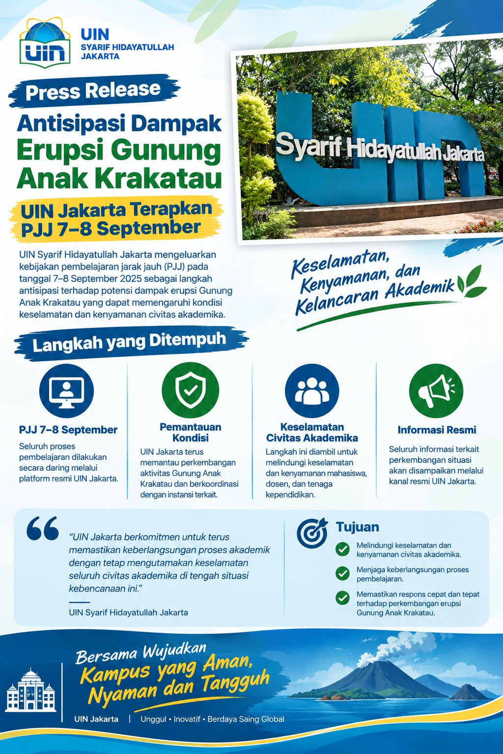 Press Release_ Antisipasi Dampak Erupsi Gunung Anak Krakatau, UIN Jakarta Terapkan PJJ 7–8 September