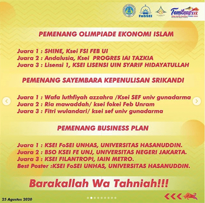 LSO KSEI LiSEnSi UIN Syarif Hidayatullah Kembali Berprestasi Pada Temilnas XIX FoSSEI 2020 di Universitas Negeri Padang