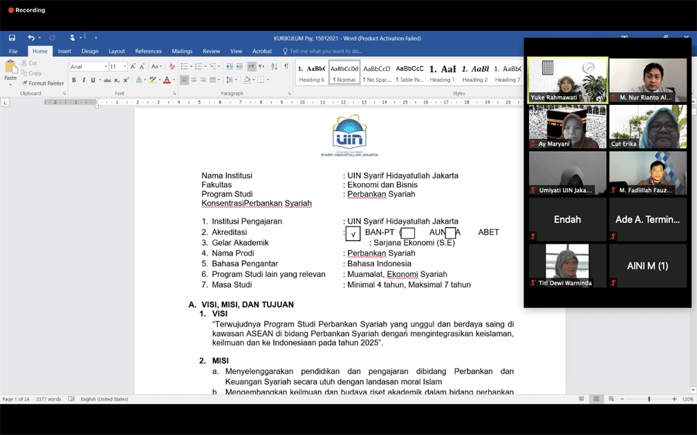 Diskusi Kurikulum Prodi Perbankan Syariah Menindaklanjuti Kebijakan Merdeka Belajar Kampus Merdeka