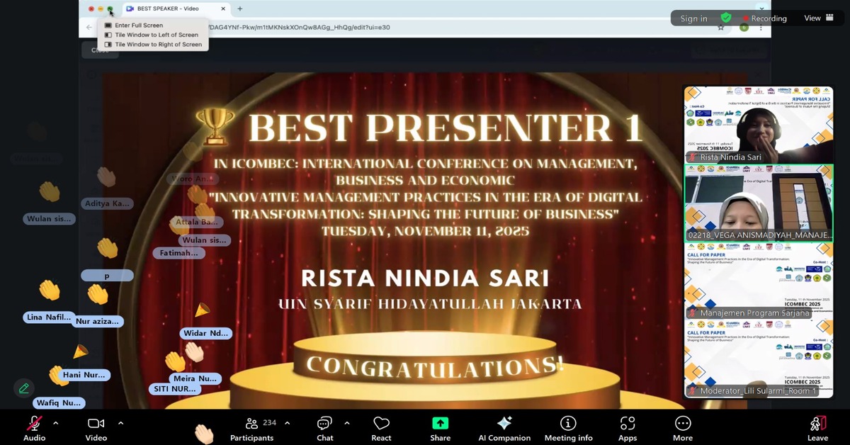 Bahas Wakaf Tunai, Mahasiswa Prodi Ekonomi Syariah Raih Best Paper ICOMBEC