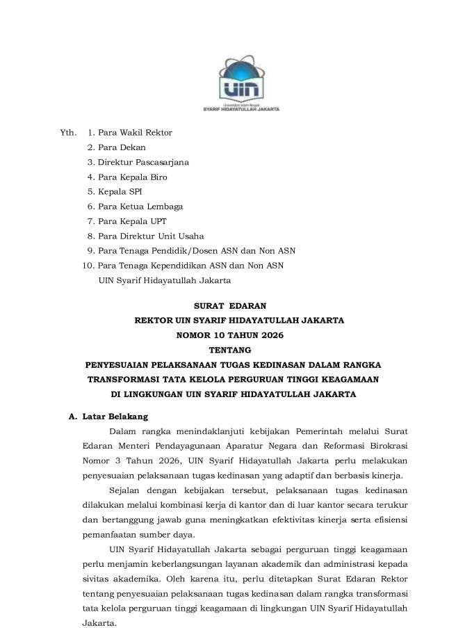 SE REKTOR 10 2026 PENYESUAIAN PELAKSANAAN TUGAS KEDINASAN__1