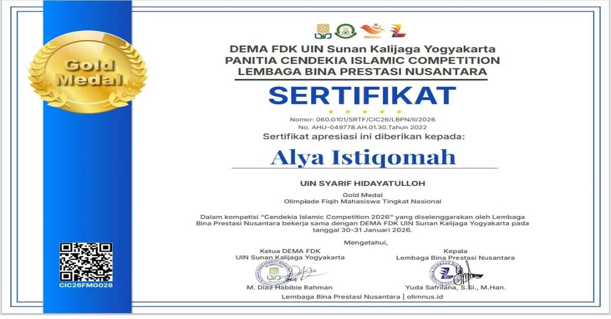 What an achievement! A Sharia Banking Student from the Faculty of Economics and Business at UIN Jakarta Wins a Gold Medal at the National Fiqh Olympiad