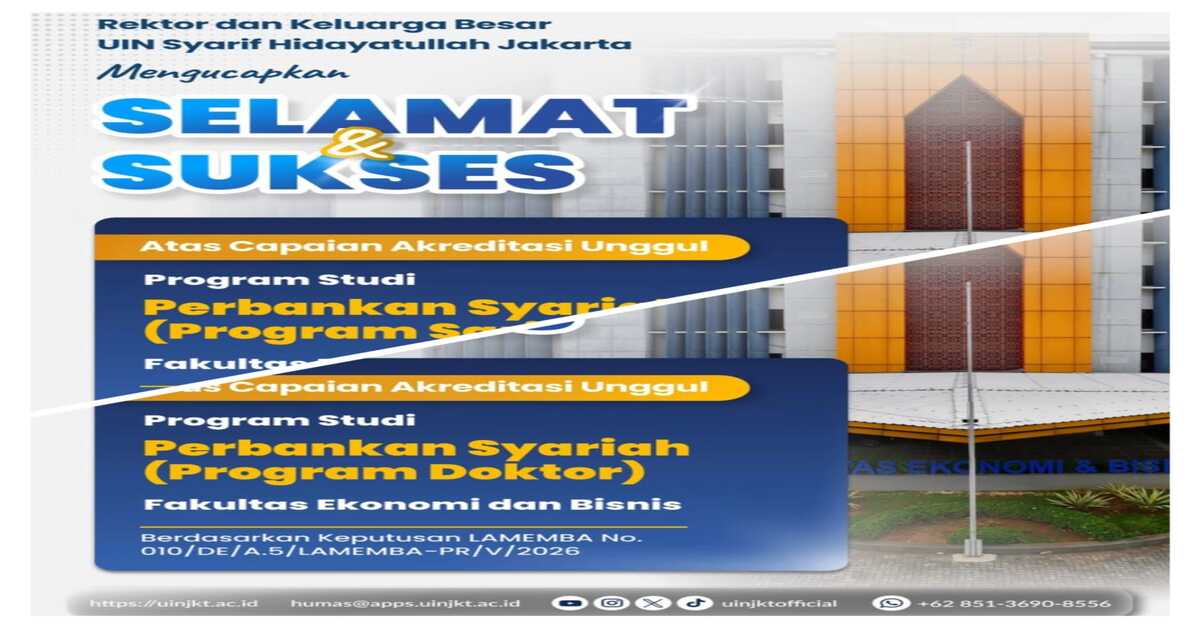 Program Sarjana dan Doktor Perbankan Syariah Raih Akreditasi Unggul 5 Tahun, Rektor dan Civitas Akademika UIN Ucapkan Selamat