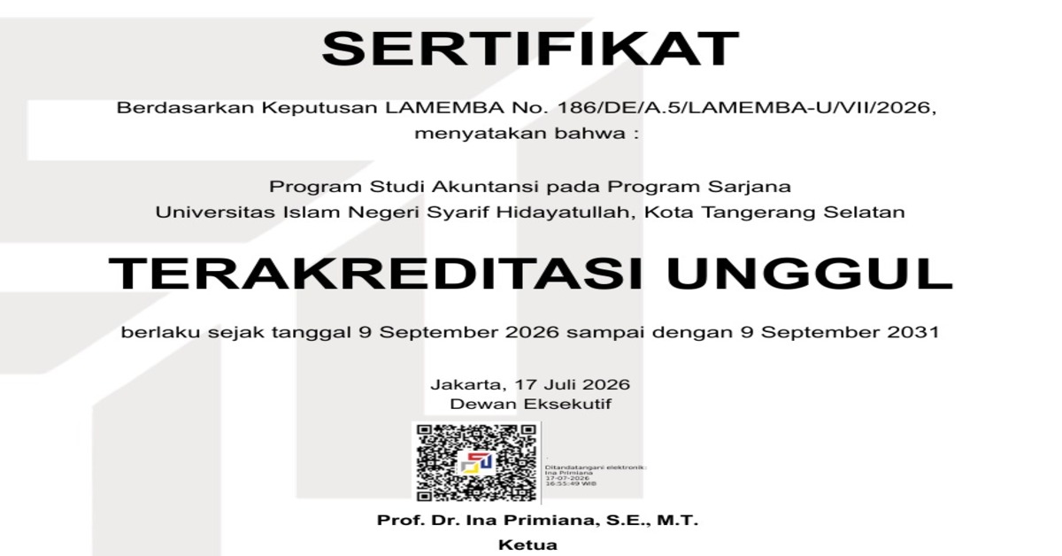 Program Studi Akuntansi (S1) FEB UIN Syarif Hidayatullah Jakarta Resmi Raih Status "Terakreditasi UNGGUL" dari LAMEMBA