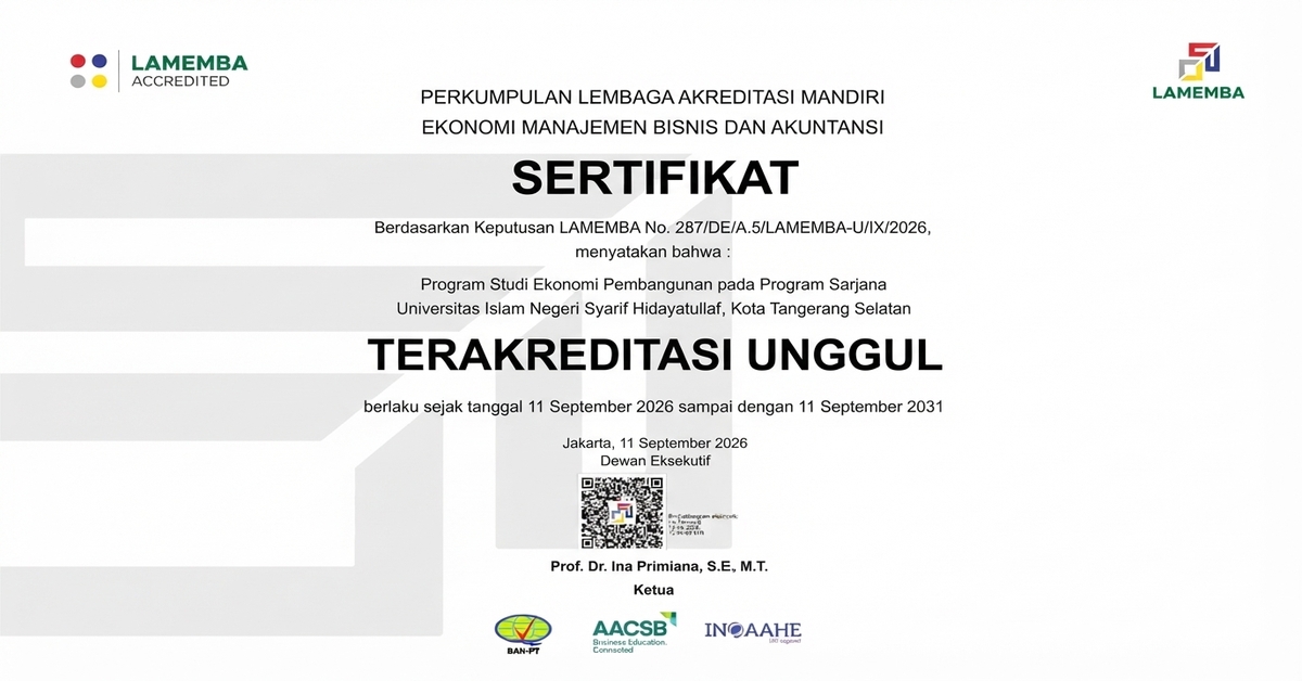 The Development Economics Program at the Faculty of Economics and Business, UIN Jakarta, Receives an “EXCELLENT” Accreditation from LAMEMBA