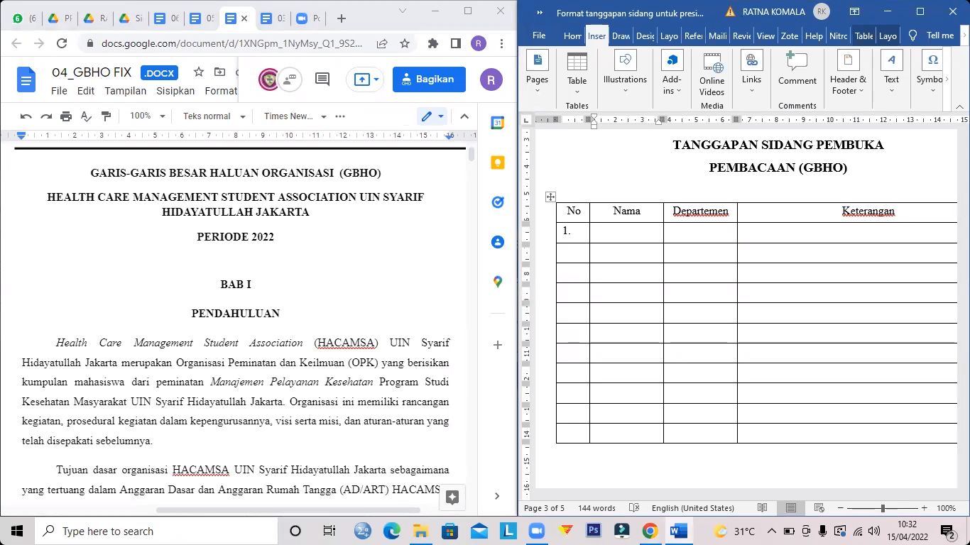 Rapat Kerja Health Care Management Student Association (Hacamsa) Tahun 2022