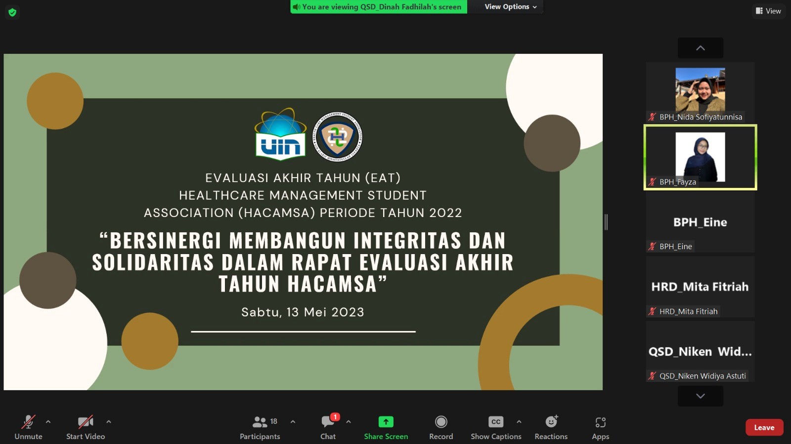 Sinergi Bangun Integritas Organisasi, OPK Manajemen Pelayanan Kesehatan Program Studi Kesehatan Masyarakat lakukan Evaluasi Akhir Tahun HACAMSA Tahun 2023