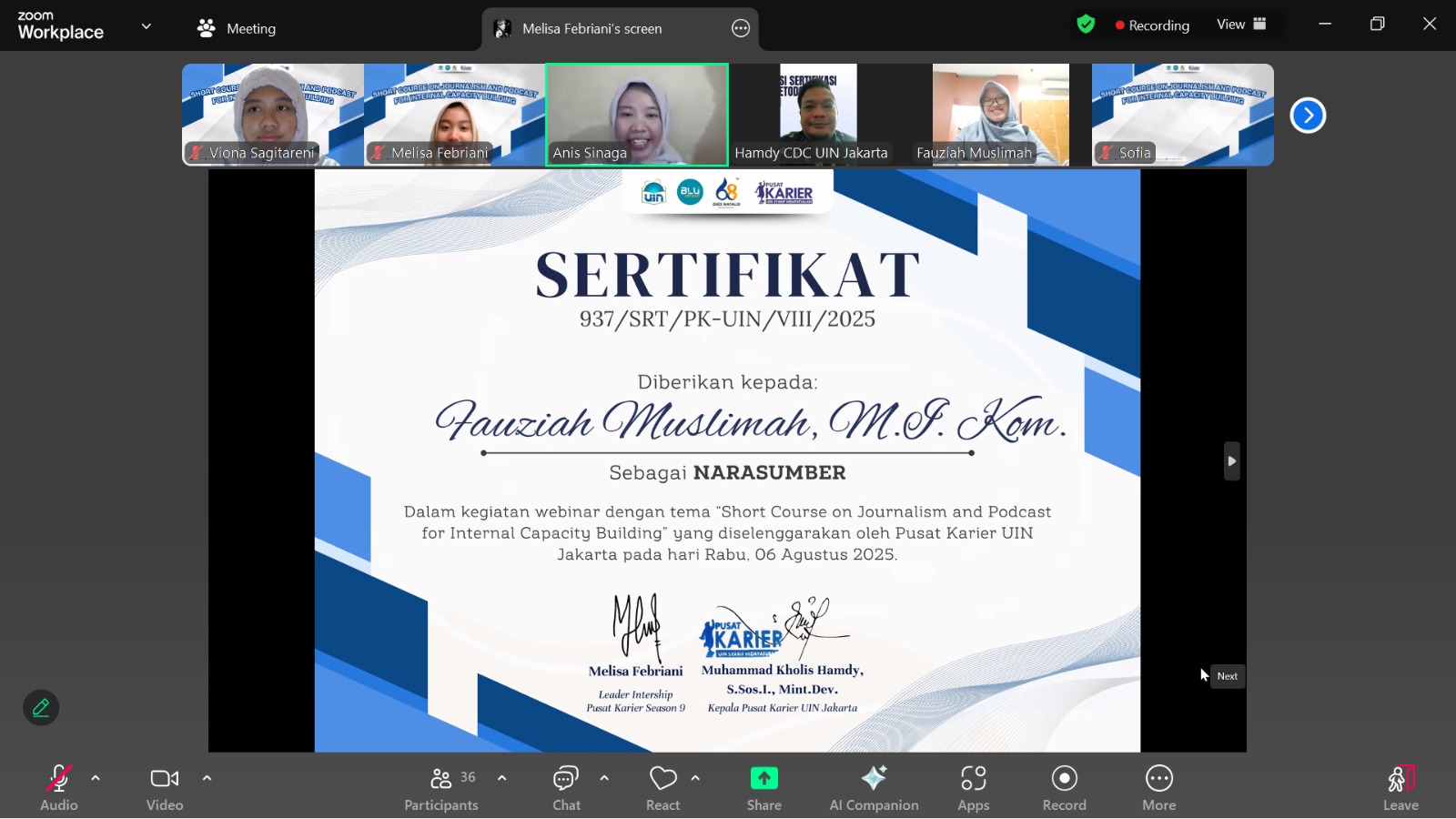 Dokumentasi Asah Kemampuan Jurnalistik dan Podcast, Pusat Karier UIN Syarif Hidayatullah Jakarta_2
